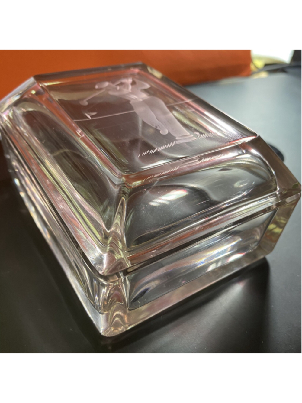 Golfer Etched Glass Heavy Cover Box Fathers Day Tees Bus Cards Watch Desk Unisex